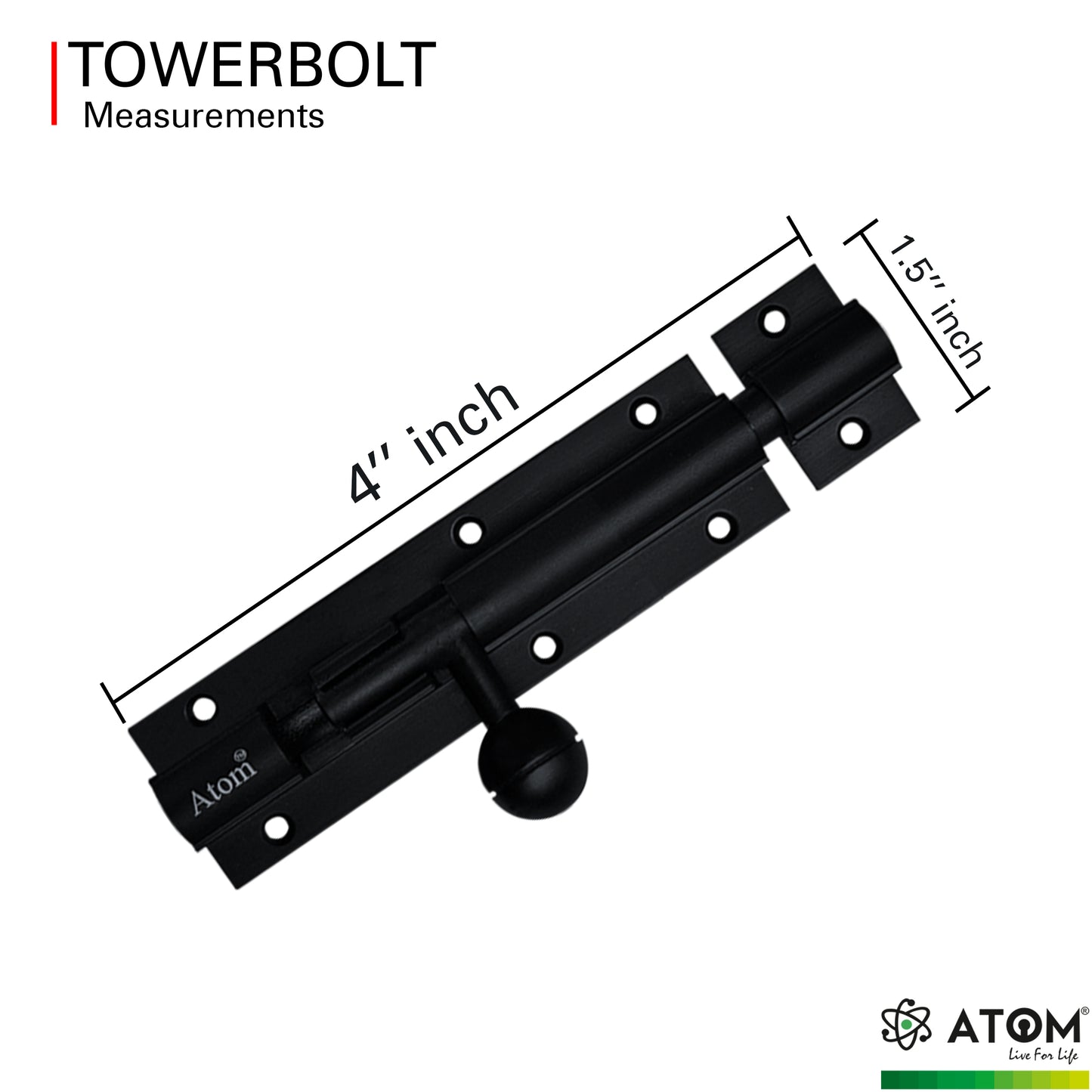 Aluminium Tower Bolt, Black Matt Finish (TB001)