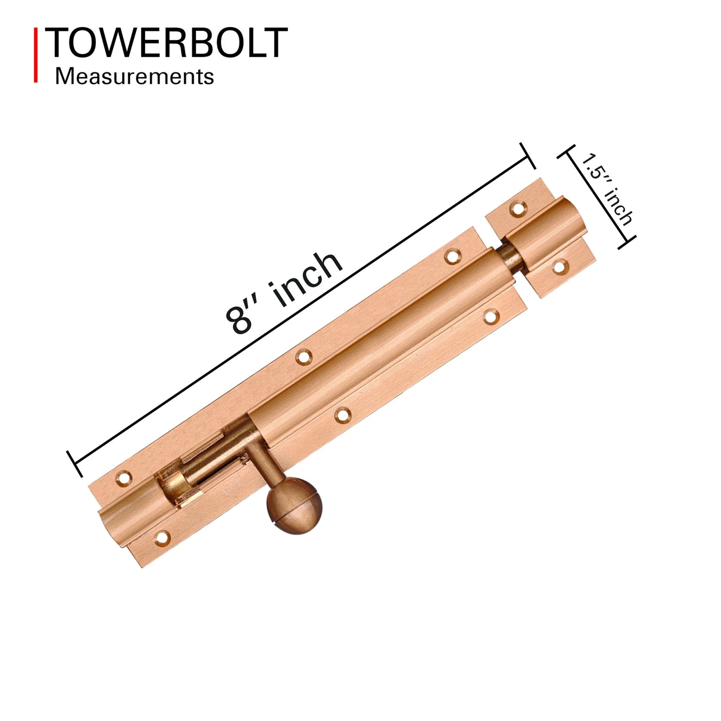 Aluminium Tower Bolt and Steel Rod, Brass Antique Finish, Black, Rose Gold & Silver Satin (Pack of 6) (TB001)