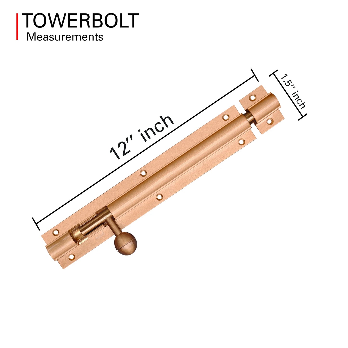 Aluminium Tower Bolt and Steel Rod, Brass Antique Finish, Black, Rose Gold & Silver Satin (Pack of 6) (TB001)