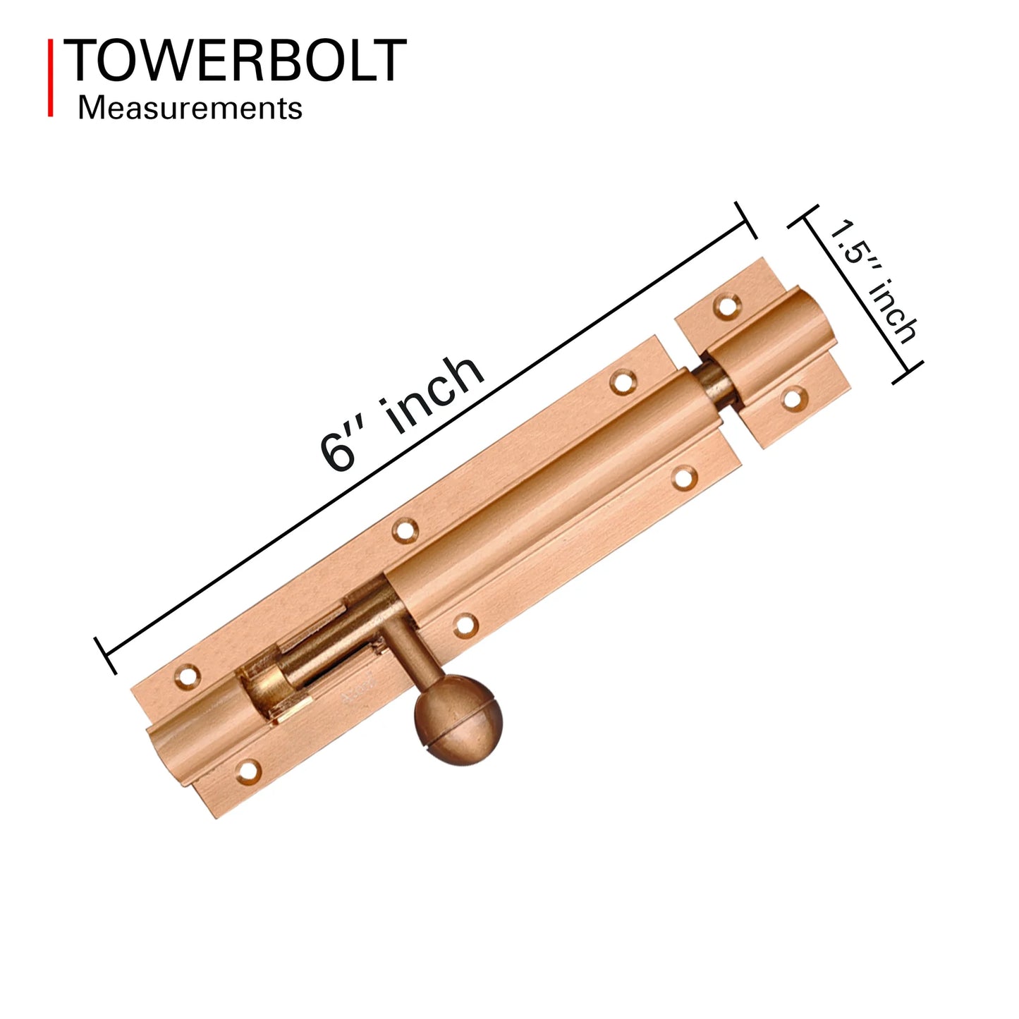 Aluminium Tower Bolt and Steel Rod, Brass Antique Finish, Black, Rose Gold & Silver Satin (Pack of 6) (TB001)