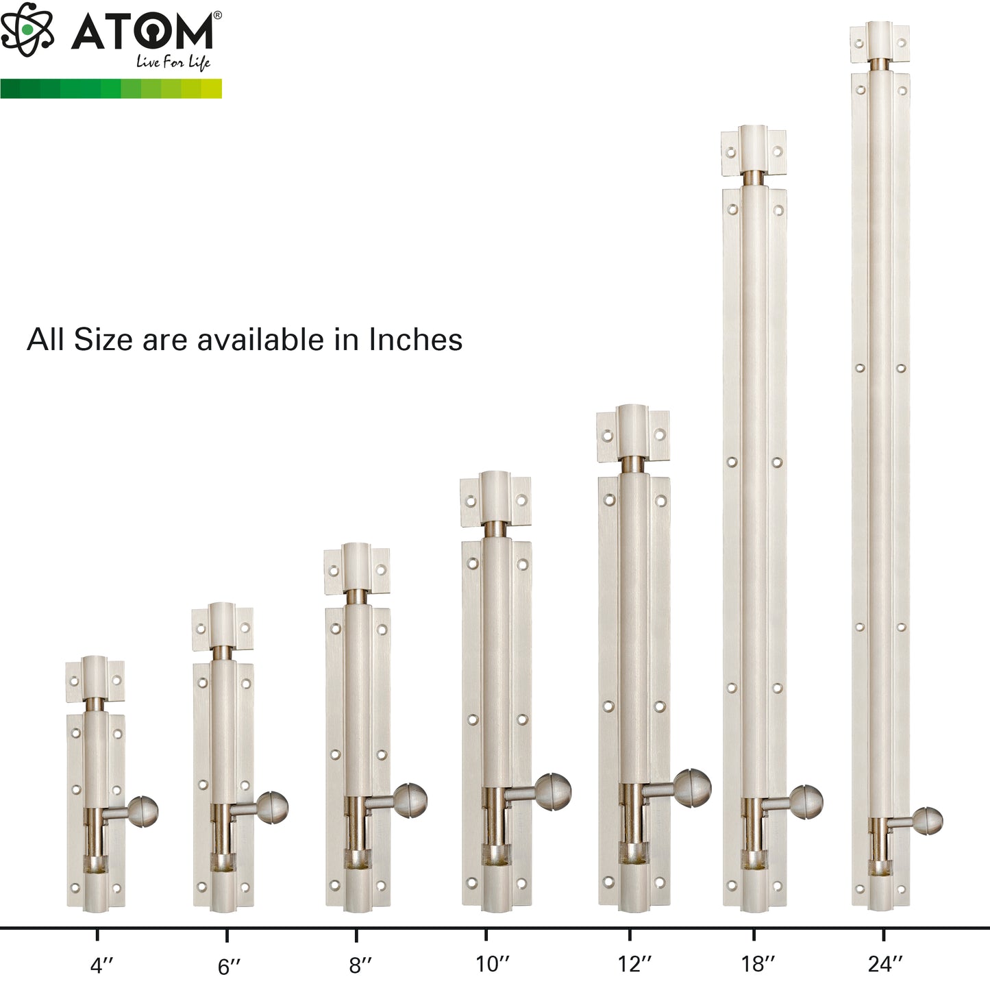 Aluminium Tower Bolt, Silver Satin Finish (TB001)