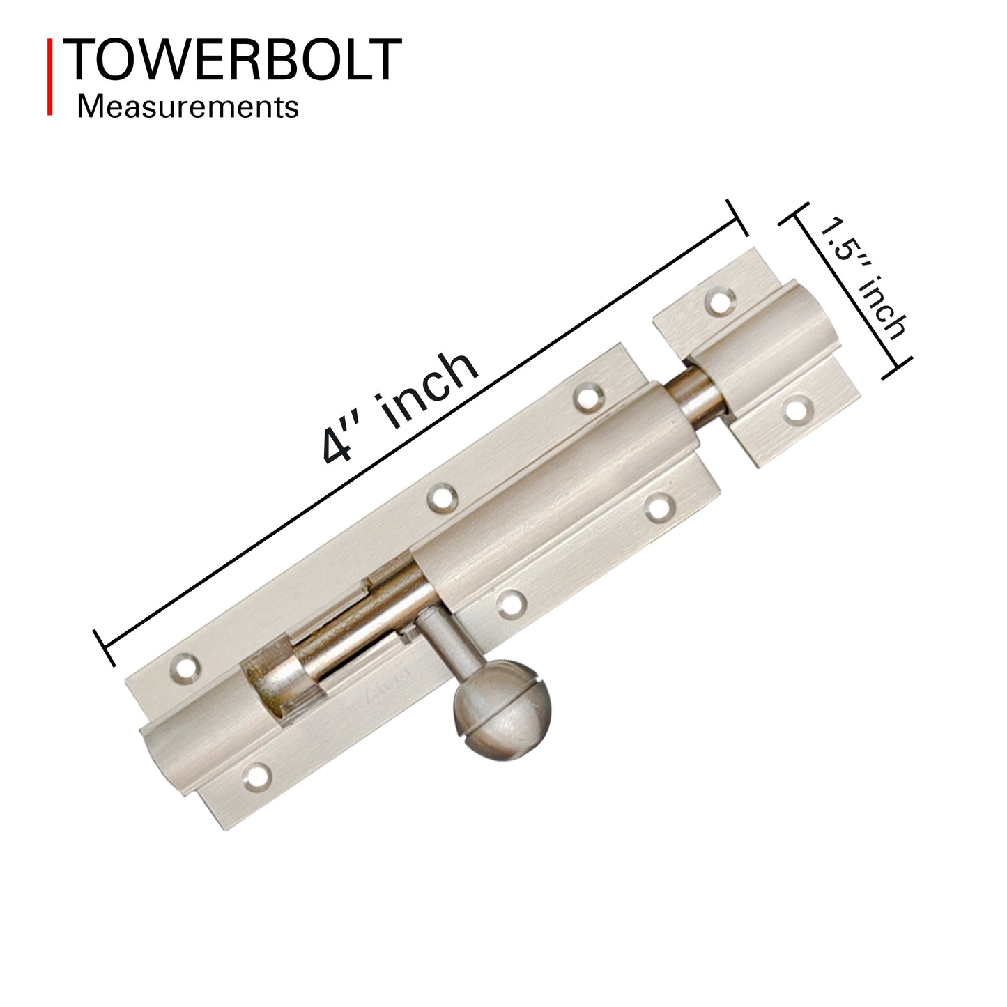 Aluminium Tower Bolt, Silver Satin Finish (TB001)