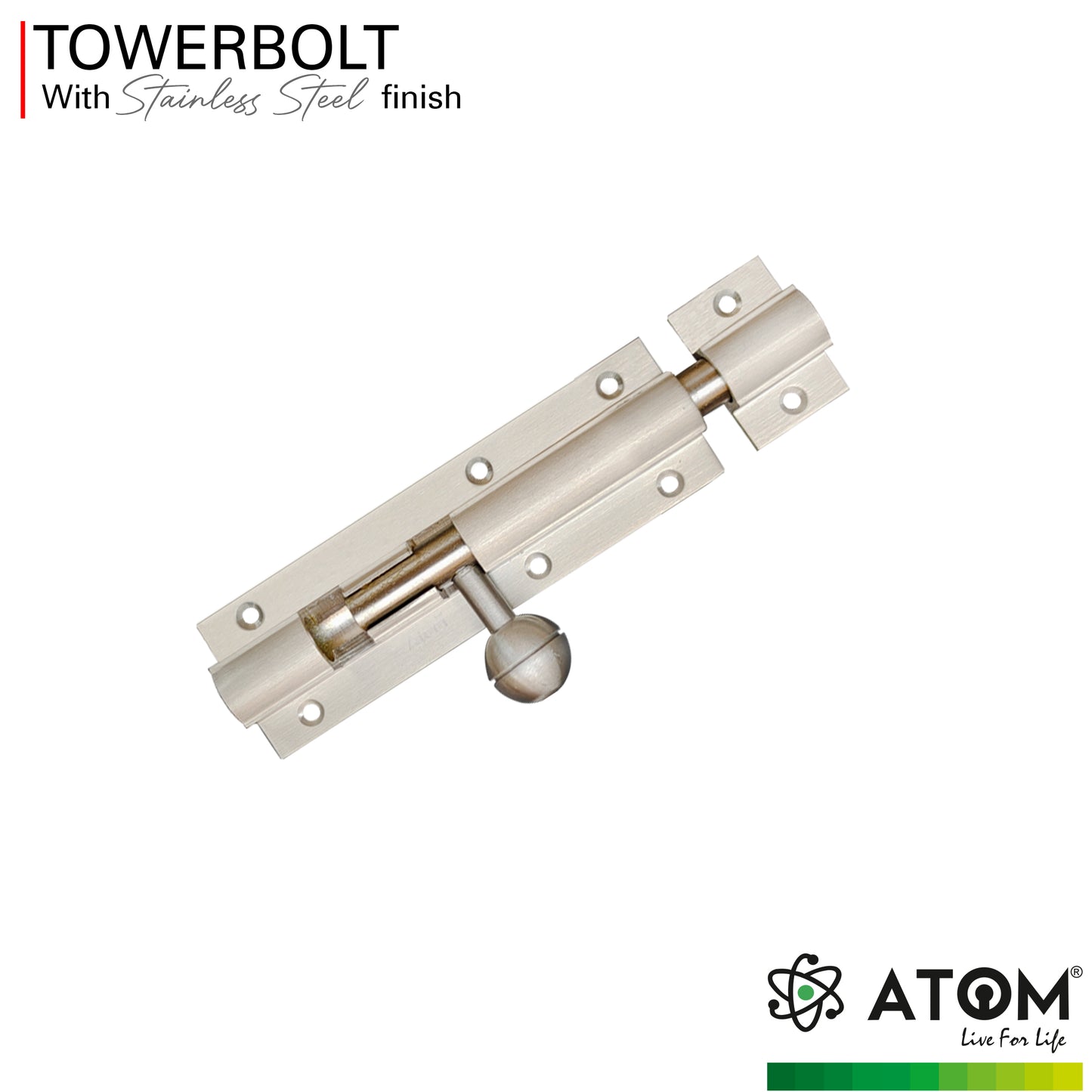Aluminium Tower Bolt, Silver Satin Finish (TB001)