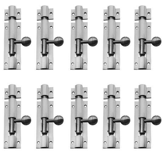 Aluminium Tower Bolt and Steel Rod, Brass Antique Finish, Black, Rose Gold & Silver Satin (Pack of 6) (TB001)