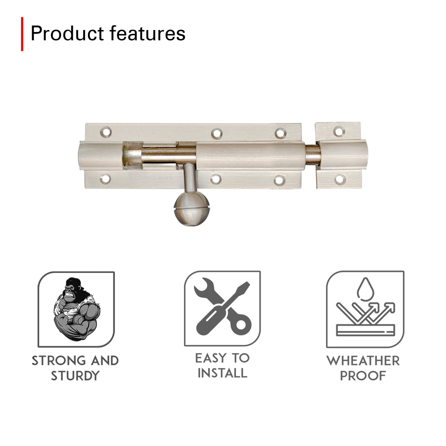 Aluminium Tower Bolt, Silver Satin Finish (TB001)