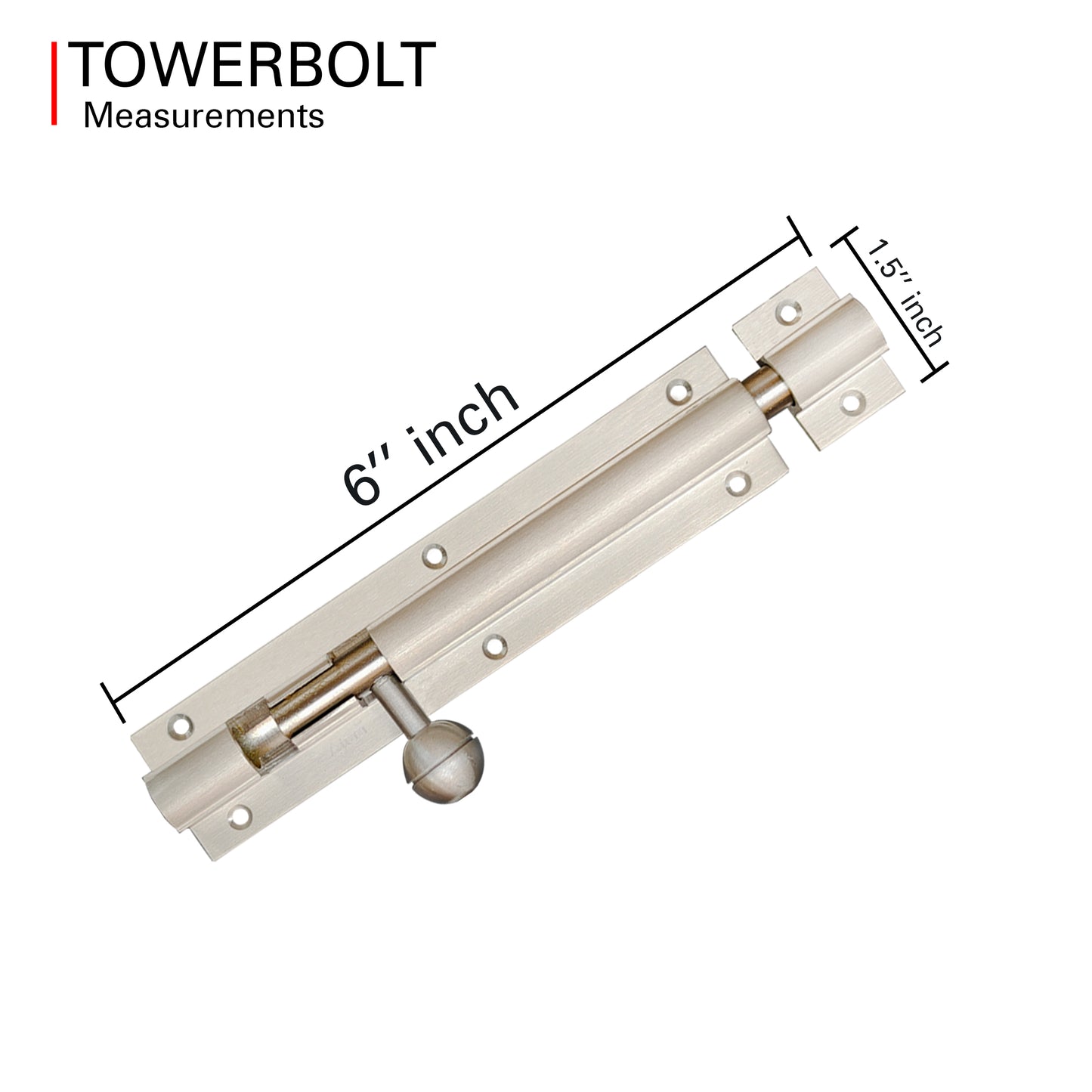 Aluminium Tower Bolt, Silver Satin Finish (TB001)