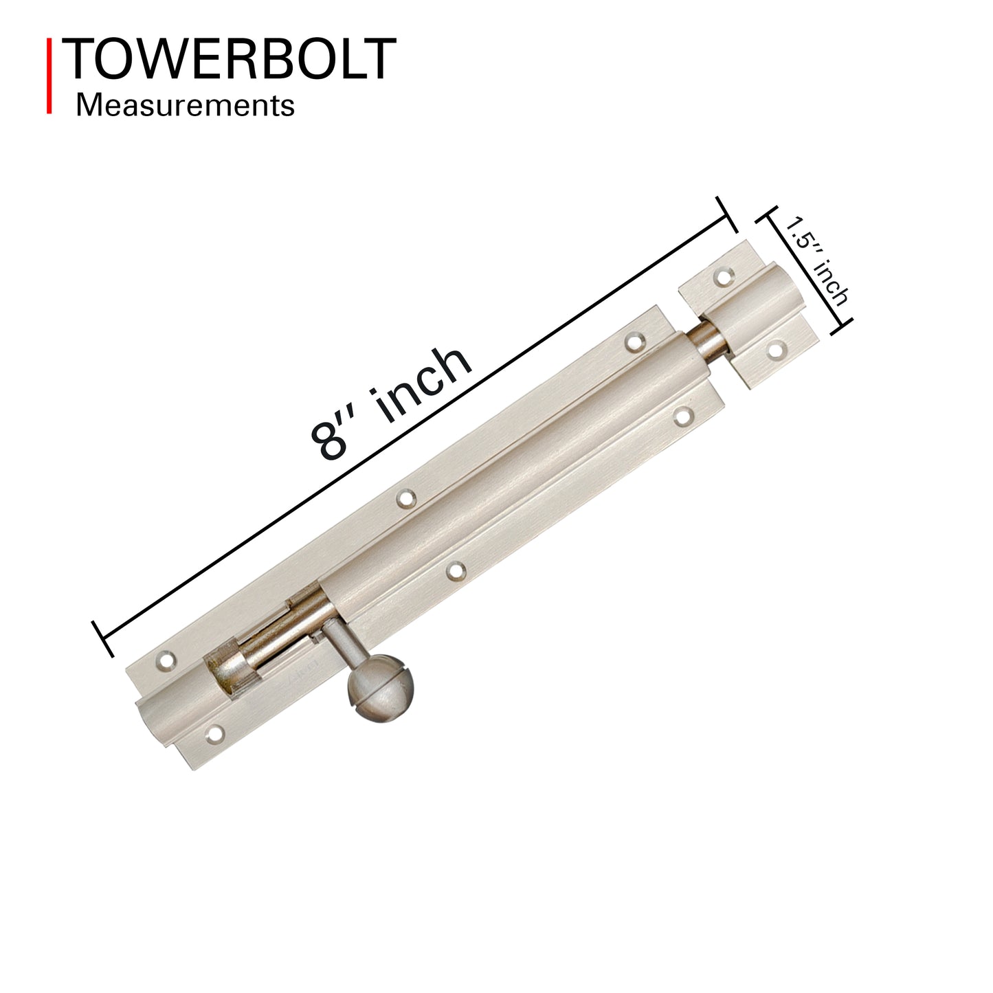 Aluminium Tower Bolt, Silver Satin Finish (TB001)