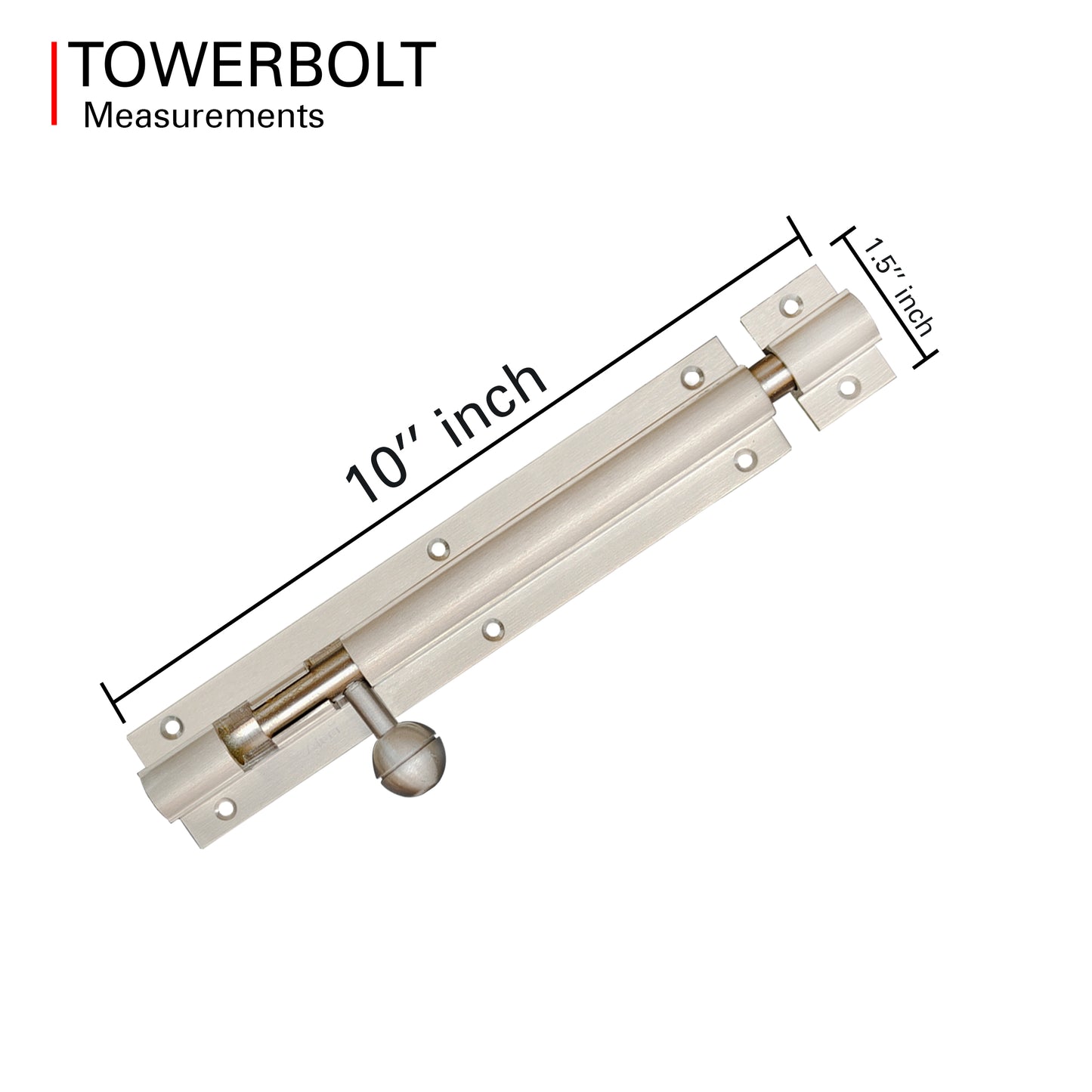 Aluminium Tower Bolt, Silver Satin Finish (TB001)