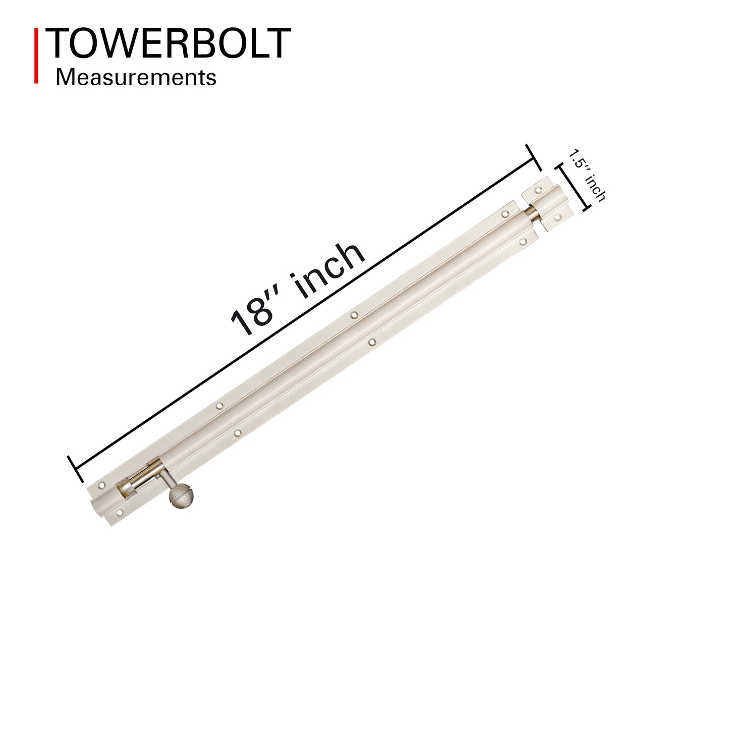 Aluminium Tower Bolt, Silver Satin Finish (TB001)