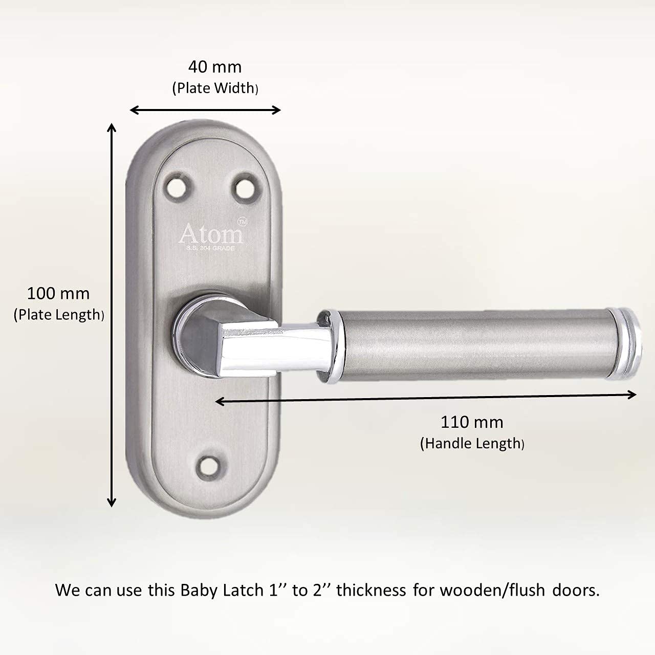 Stainless Steel Bathroom Door Lock, Silver Satin Finish, Keyless Mortise Handle with Baby Latch (Skoda-BL)