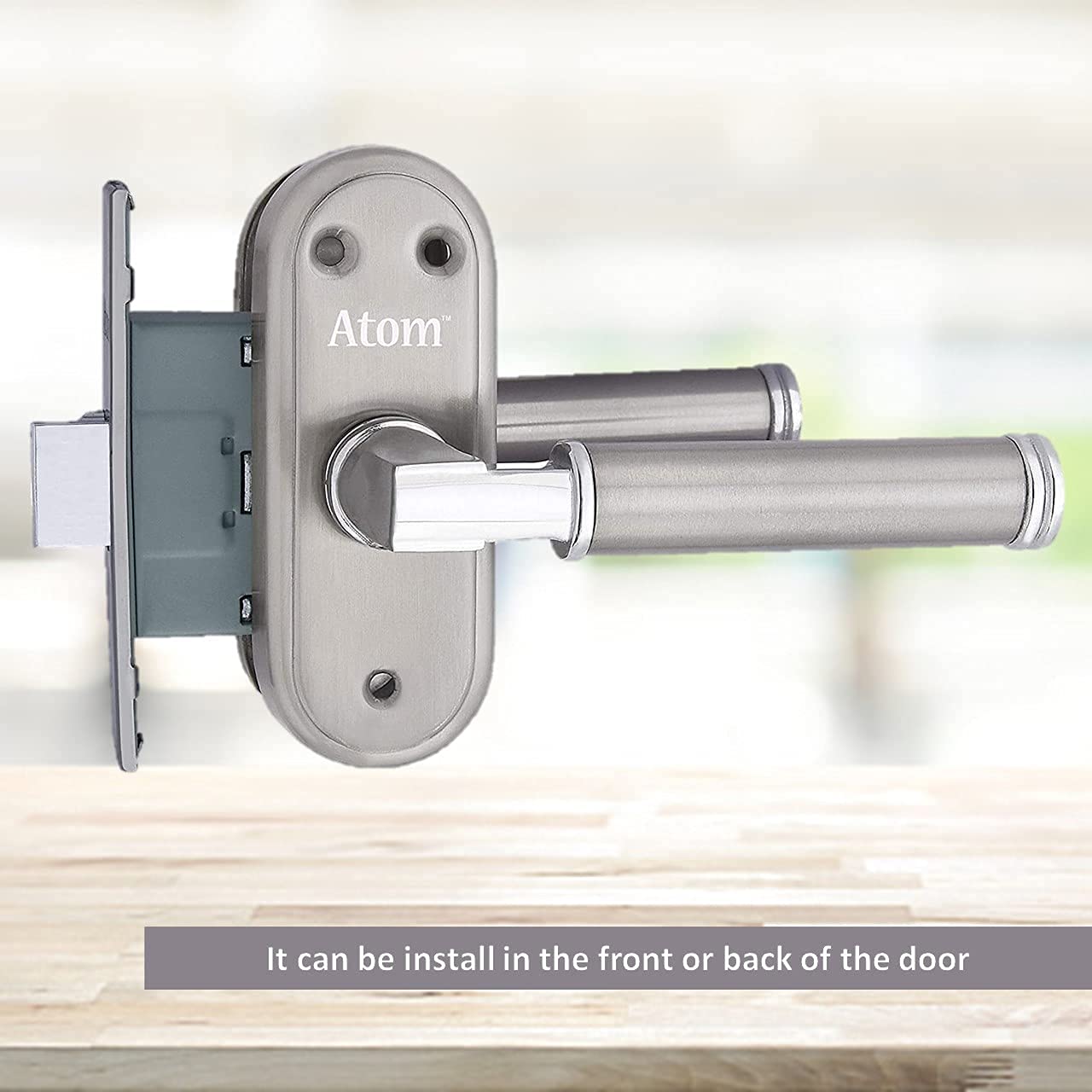 Stainless Steel Bathroom Door Lock, Silver Satin Finish, Keyless Mortise Handle with Baby Latch (Skoda-BL)