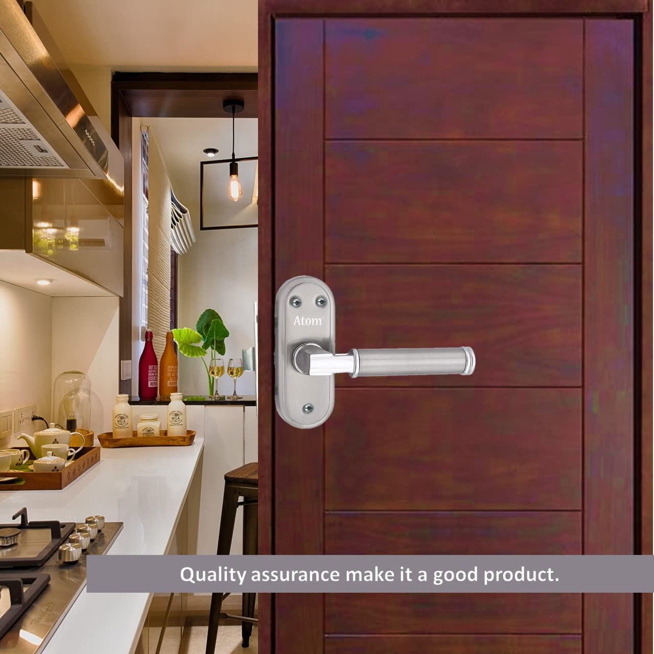 Stainless Steel Bathroom Door Lock, Silver Satin Finish, Keyless Mortise Handle with Baby Latch (Skoda-BL)