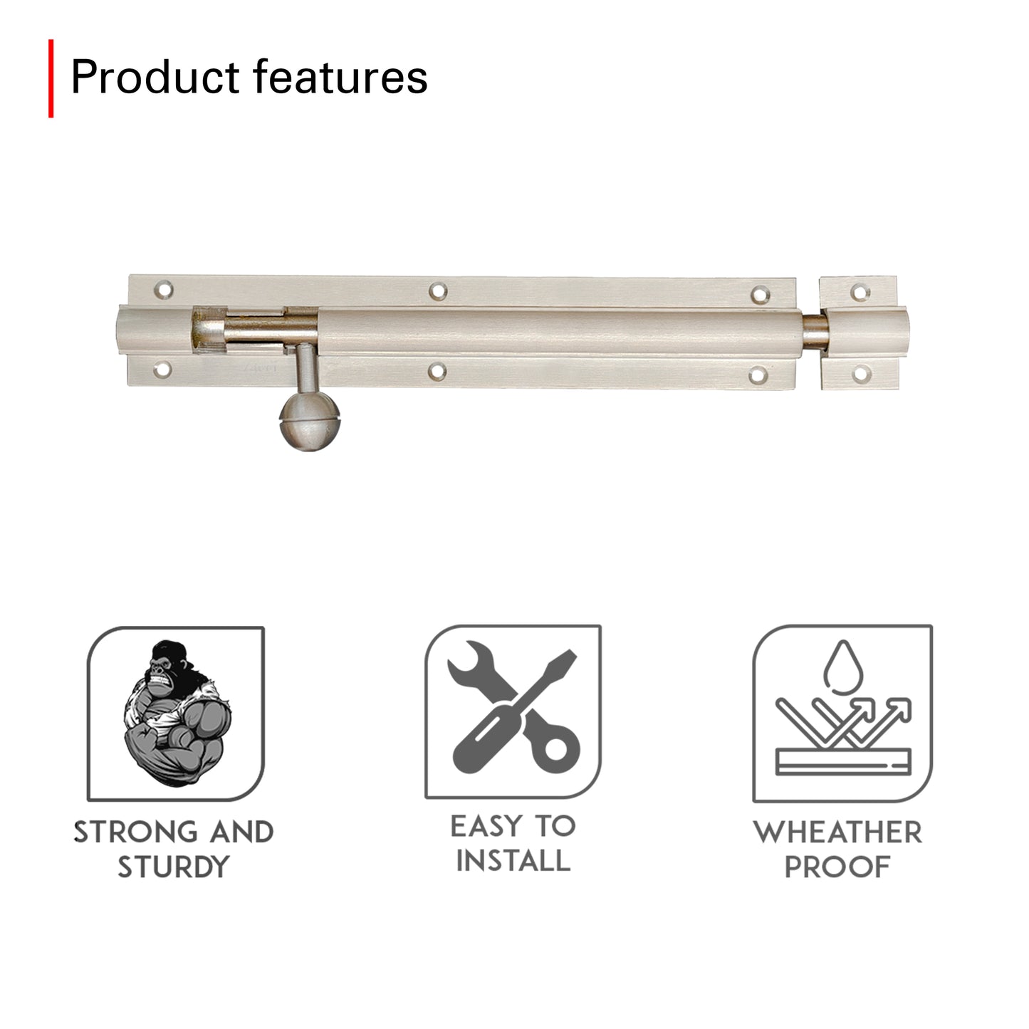 Aluminium Tower Bolt, Silver Satin Finish (TB001)