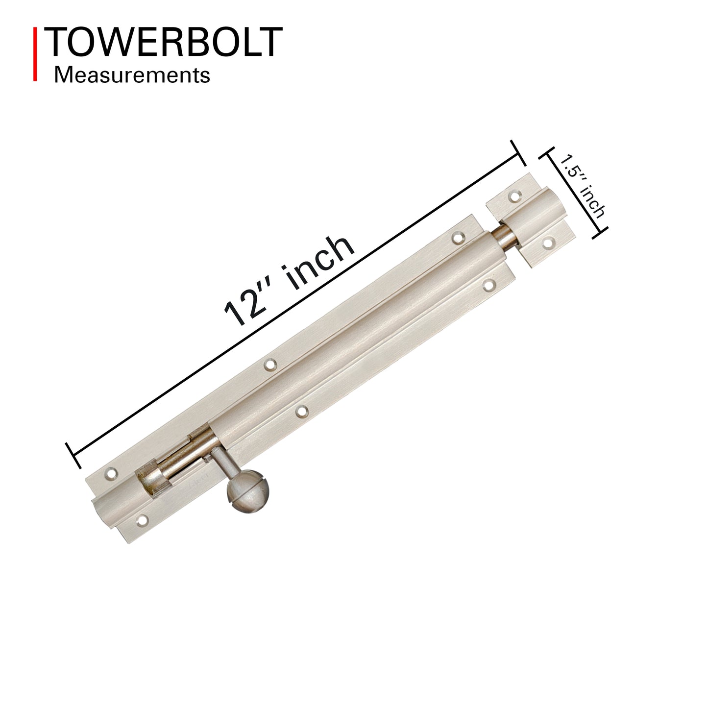 Aluminium Tower Bolt, Silver Satin Finish (TB001)