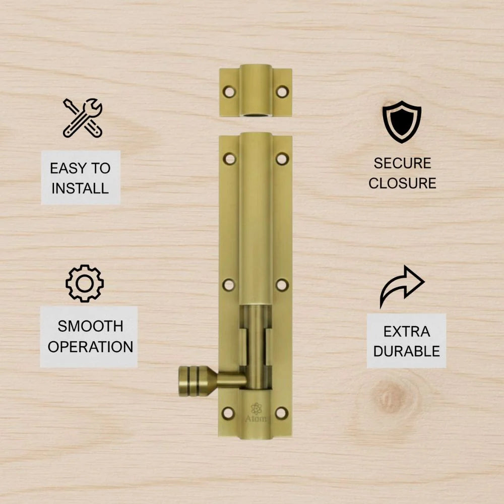 Aluminium Tower Bolt and Steel Rod, Brass Antique Finish, Black, Rose Gold & Silver Satin (Pack of 6) (TB001)