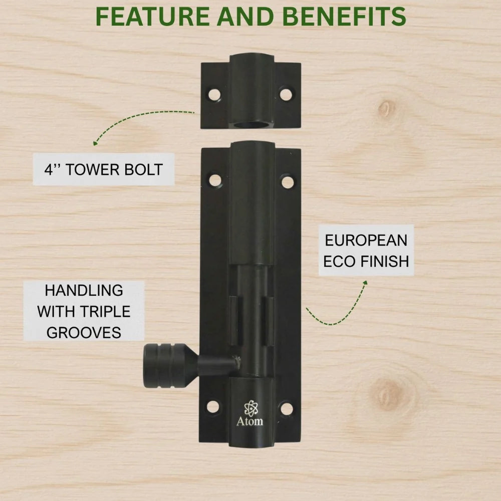 Aluminium Tower Bolt and Steel Rod, Brass Antique Finish, Black, Rose Gold & Silver Satin (Pack of 6) (TB001)