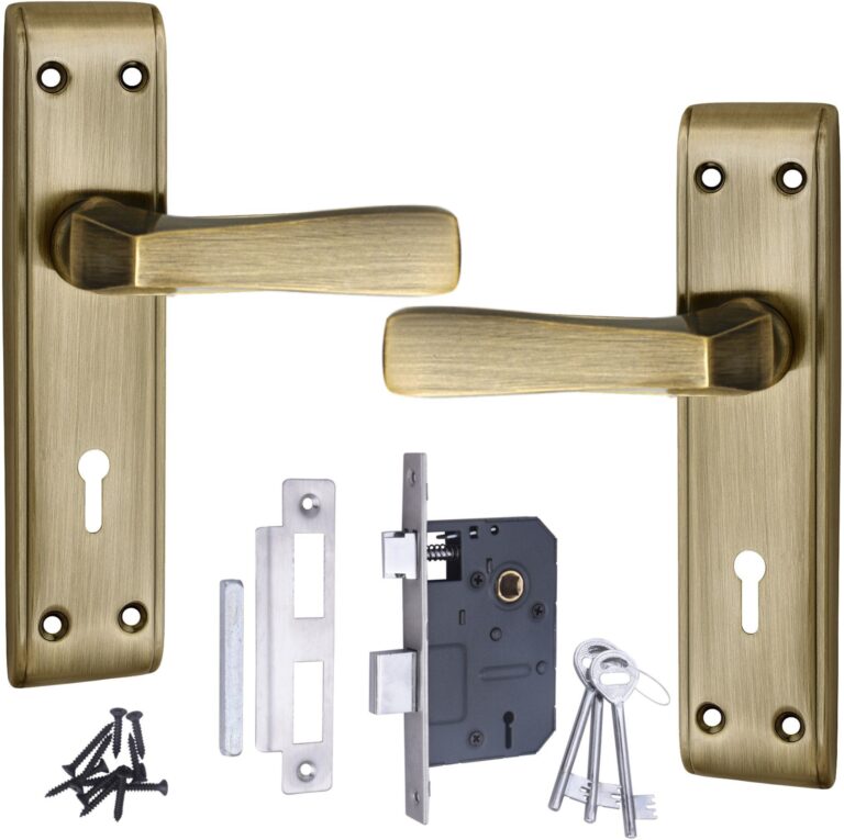 Iron Mortise Door Handle Set with Lock Body, Finish Black Silver, Brass Antique & CP Matt (3 Keys) (6 Lever Double Stage) (8 Inch) (1002-KY)