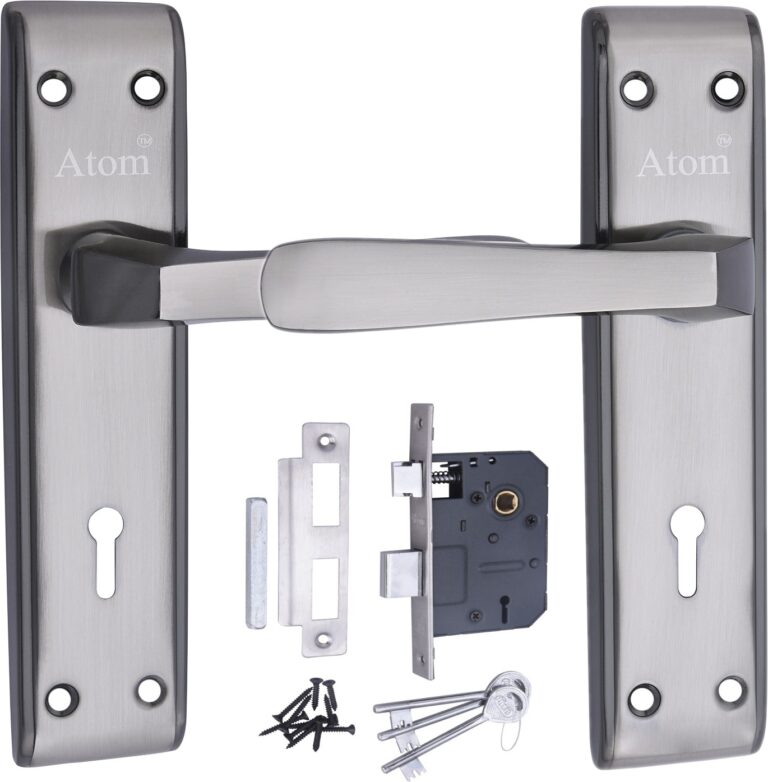 Iron Mortise Door Handle Set with Lock Body, Finish Black Silver, Brass Antique & CP Matt (3 Keys) (6 Lever Double Stage) (8 Inch) (1002-KY)