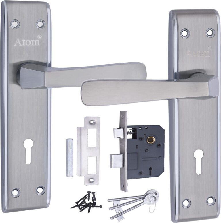 Iron Mortise Door Handle Set with Lock Body, Finish Black Silver, Brass Antique & CP Matt (3 Keys) (6 Lever Double Stage) (8 Inch) (1002-KY)