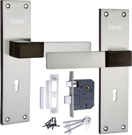 Iron Mortise Door Handle Set with Lock Body, Finish Black Silver & CPSS, (3 Keys) (6 Lever Double Stage Lockset) (8 Inch) (WIH-51-KY)