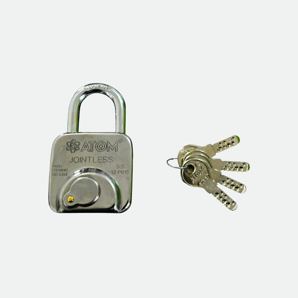 ATOOT Jointless Stainless Steel Padlock 60mm with Double Lock & 4 Brass Keys for Home, Shop & Office