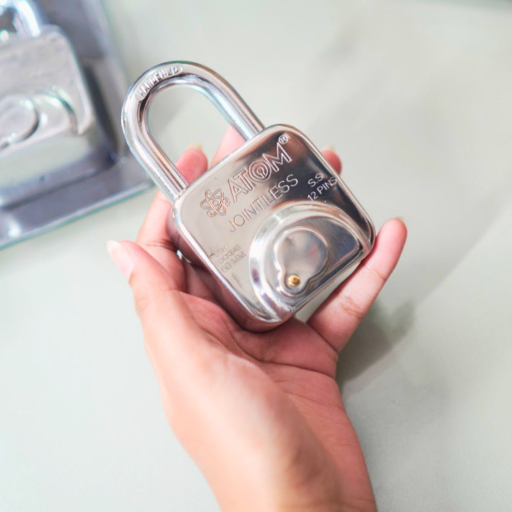 ATOOT Jointless Stainless Steel Padlock 60mm with Double Lock & 4 Brass Keys for Home, Shop & Office