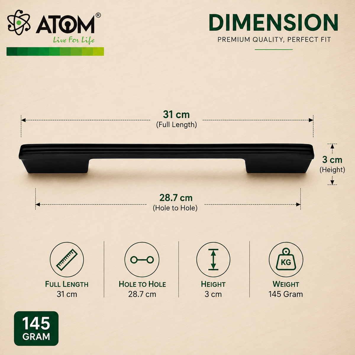 Ruby Aluminium Cabinet Handle, Black Matt & Satin Finish (CH-RUBY)