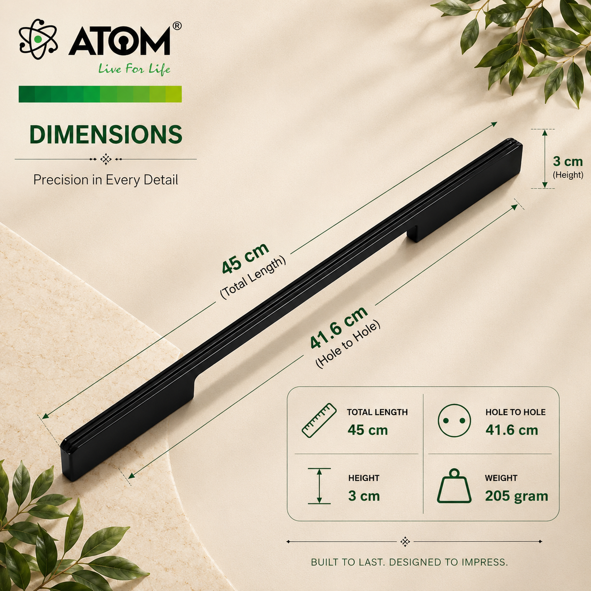 Ruby Aluminium Cabinet Handle, Black Matt & Satin Finish (CH-RUBY)