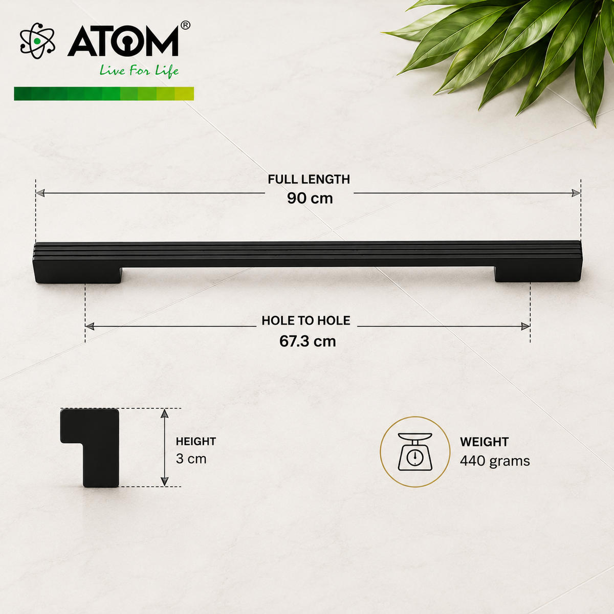 Ruby Aluminium Cabinet Handle, Black Matt & Satin Finish (CH-RUBY)