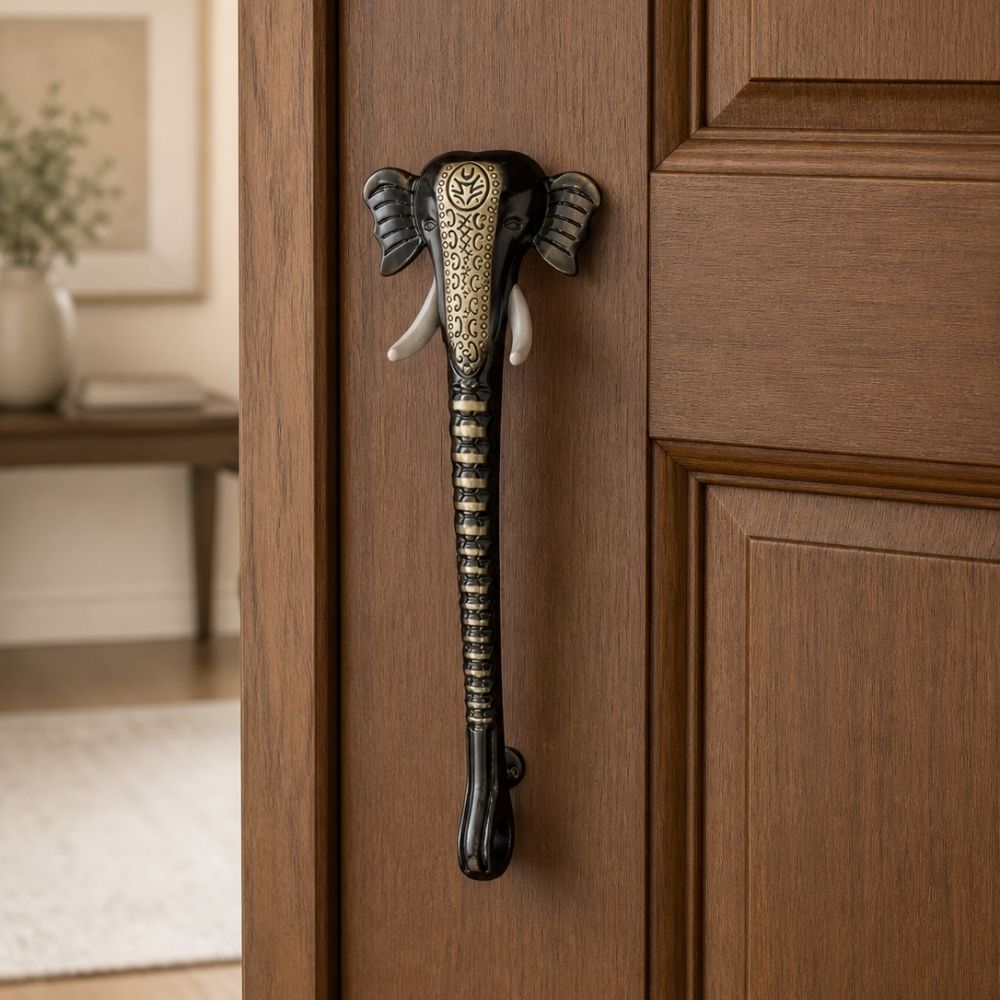 Elephant Design Door Pull Handle Black Antique Finish