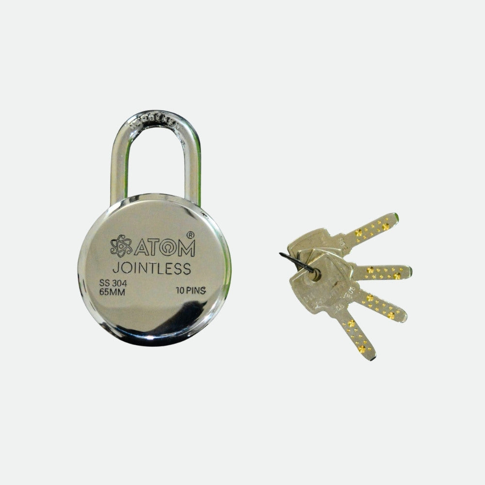 Jointless Stainless Steel Padlock 60mm with Double Lock & 4 Brass Keys for Home, Shop & Office