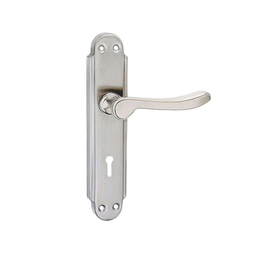 Stainless Steel Mortise Door Handle Set with Lock Body, Silver Satin Finish (Alfa)