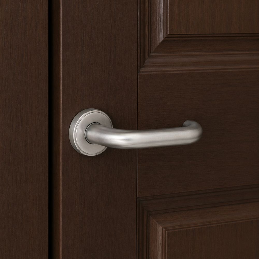 Stainless Steel Door Handle GSL-02 with Rose | Curved Lever Handle with Cylinder Lock