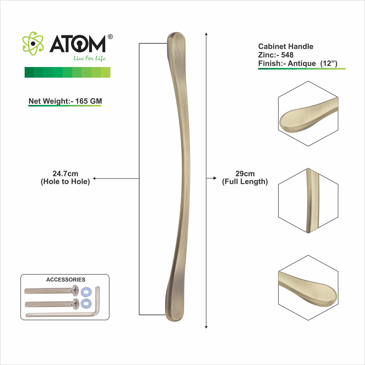 Zinc Cabinet Handle, Finish Black Matt, Brass Antique & CP (CH548)