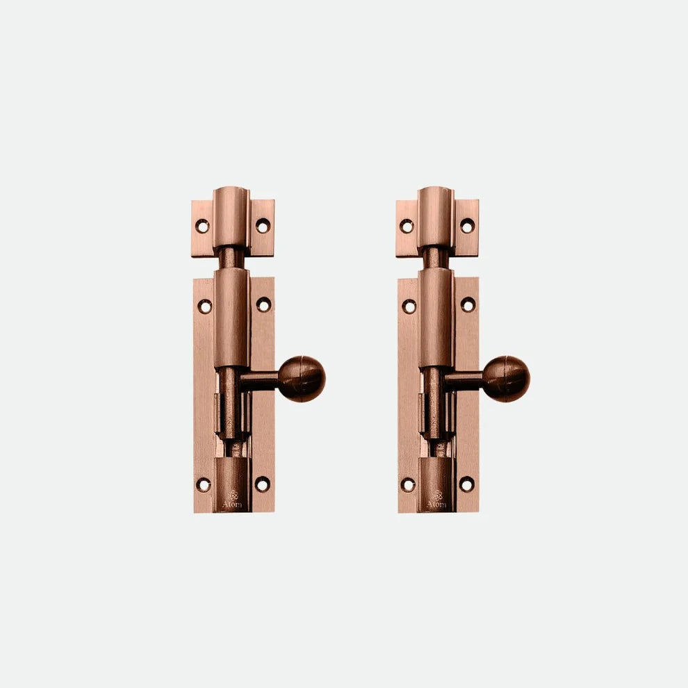 Aluminium Tower Bolt and Steel Rod, Brass Antique Finish, Black, Rose Gold & Silver Satin (Pack of 6) (TB001)