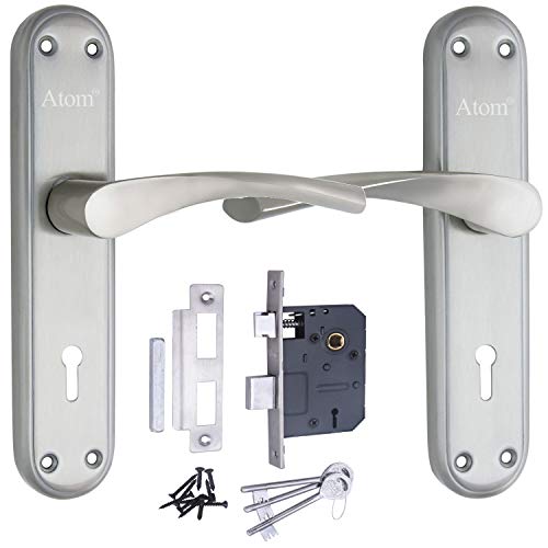 Mortise Door Handle Set with Lock Body, 3 Keys, Silver Satin Finish (7.5 inch) (Innova-Ky)