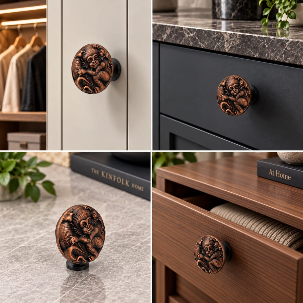 Atom Pack of 6 | 1.3 inches Zinc Knob | Finish Copper Antique | For Cabinet, Drawer, Almirah | knob for Furniture-ZK627