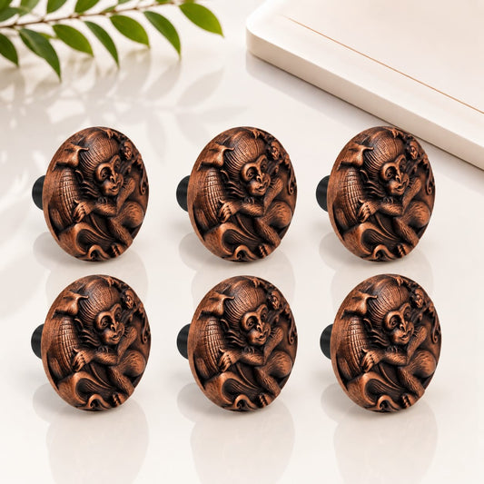 Atom Pack of 6 | 1.3 inches Zinc Knob | Finish Copper Antique | For Cabinet, Drawer, Almirah | knob for Furniture-ZK627