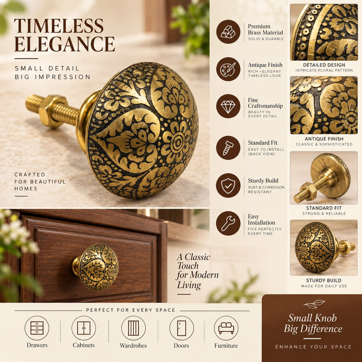 BK-Beetal Designer Cabinet Knob | Multi Colour Floral Furniture Knob | Pack of 6