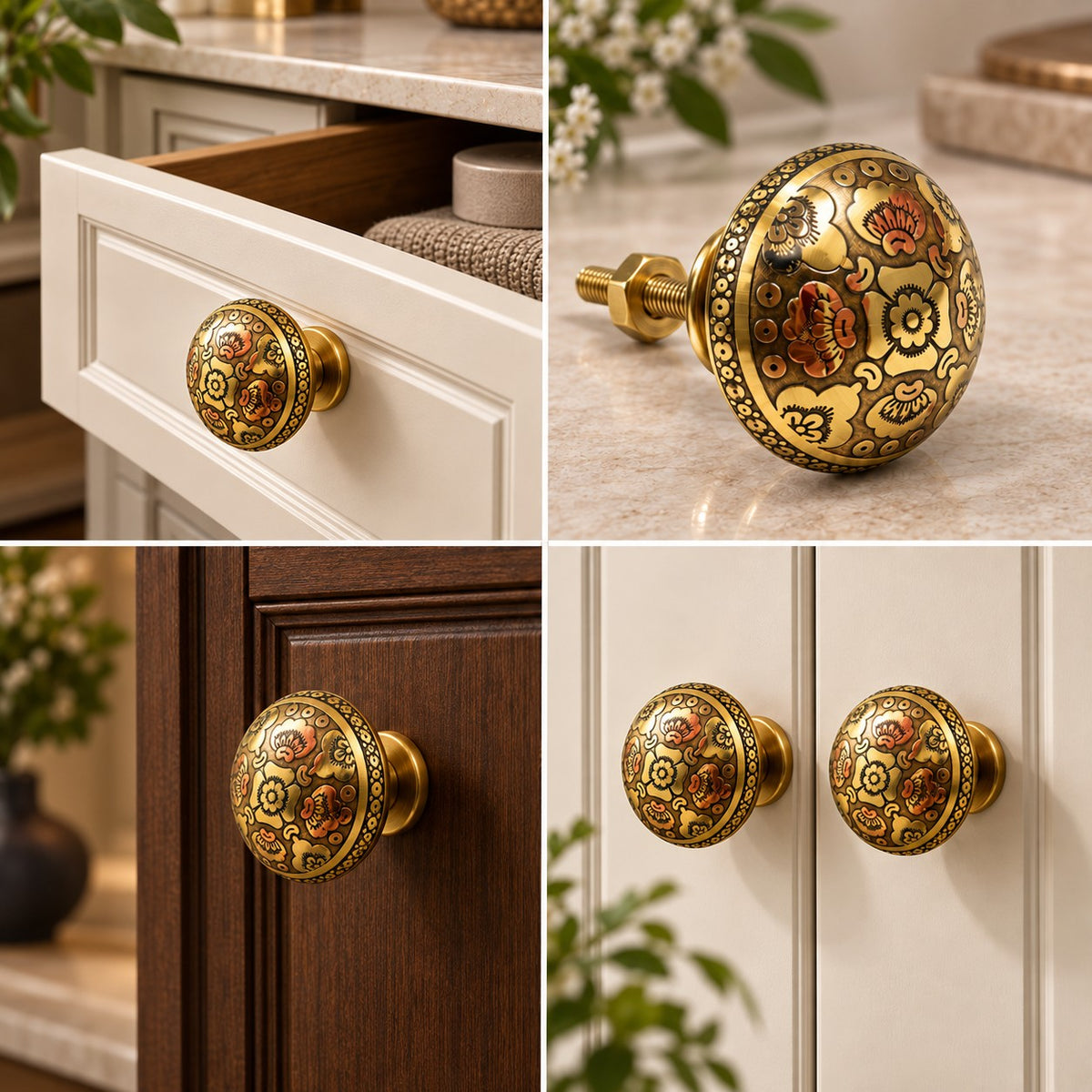 BK-Orchid Designer Cabinet Knob | Multi Colour Floral Furniture Knob | Pack of 6