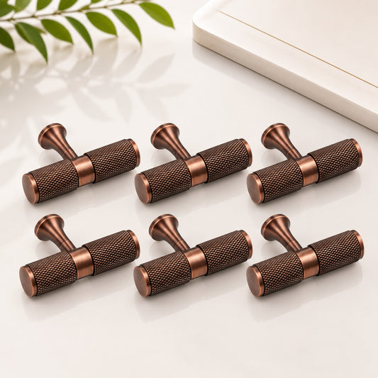 BK-Tee Knob |  Rose Gold, Black & Brass Antique Cabinet Knob | Pack of 6