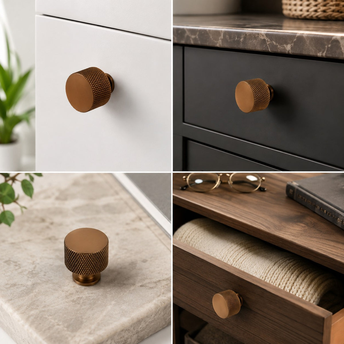 Brass Knob for Cabinet, Colour Brass Antique, Black Matt & Rose Gold (1-Inch), Pack of 6 (Diamond Knob)