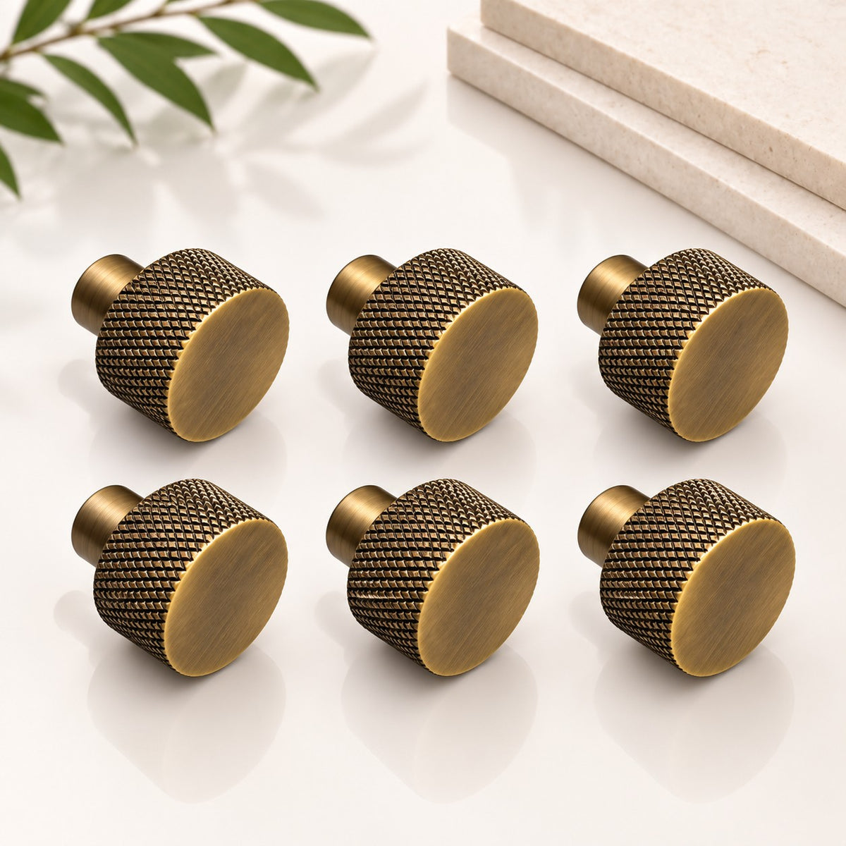 Brass Knob for Cabinet, Colour Brass Antique, Black Matt & Rose Gold (1-Inch), Pack of 6 (Diamond Knob)