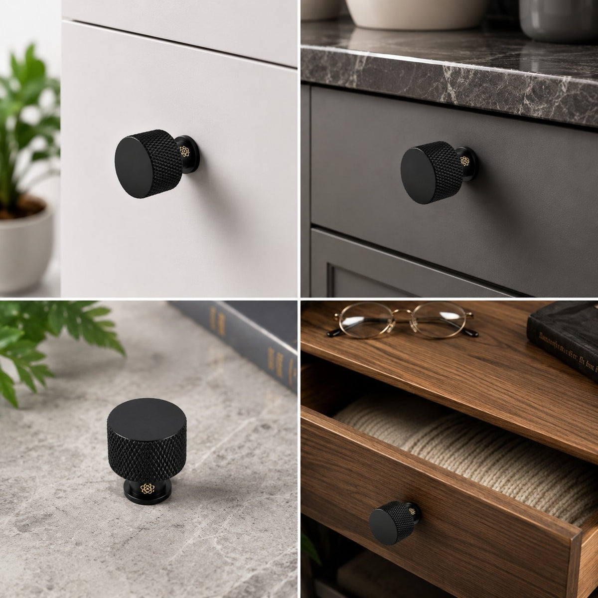 Brass Knob for Cabinet, Colour Brass Antique, Black Matt & Rose Gold (1-Inch), Pack of 6 (Diamond Knob)