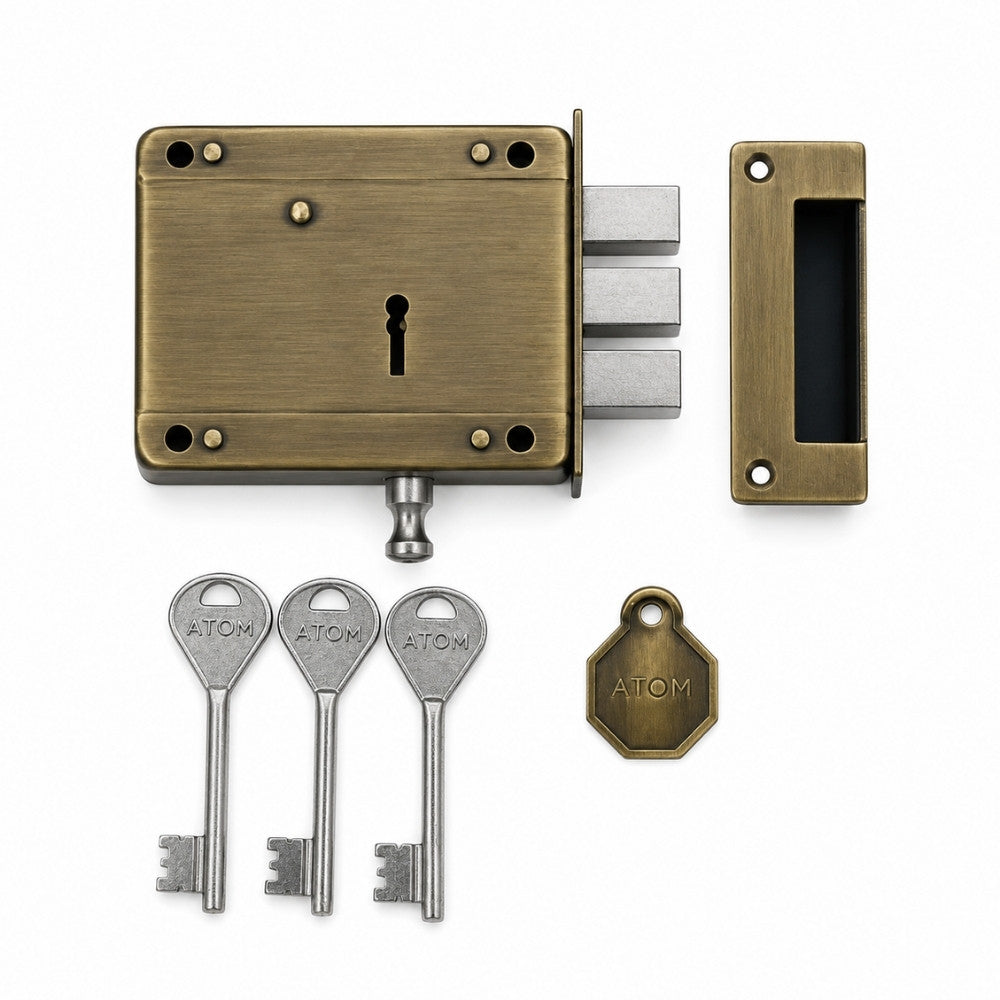 Brass & Iron material Door lock, Silver Satin Finish, 2 Keys (WDL-2)