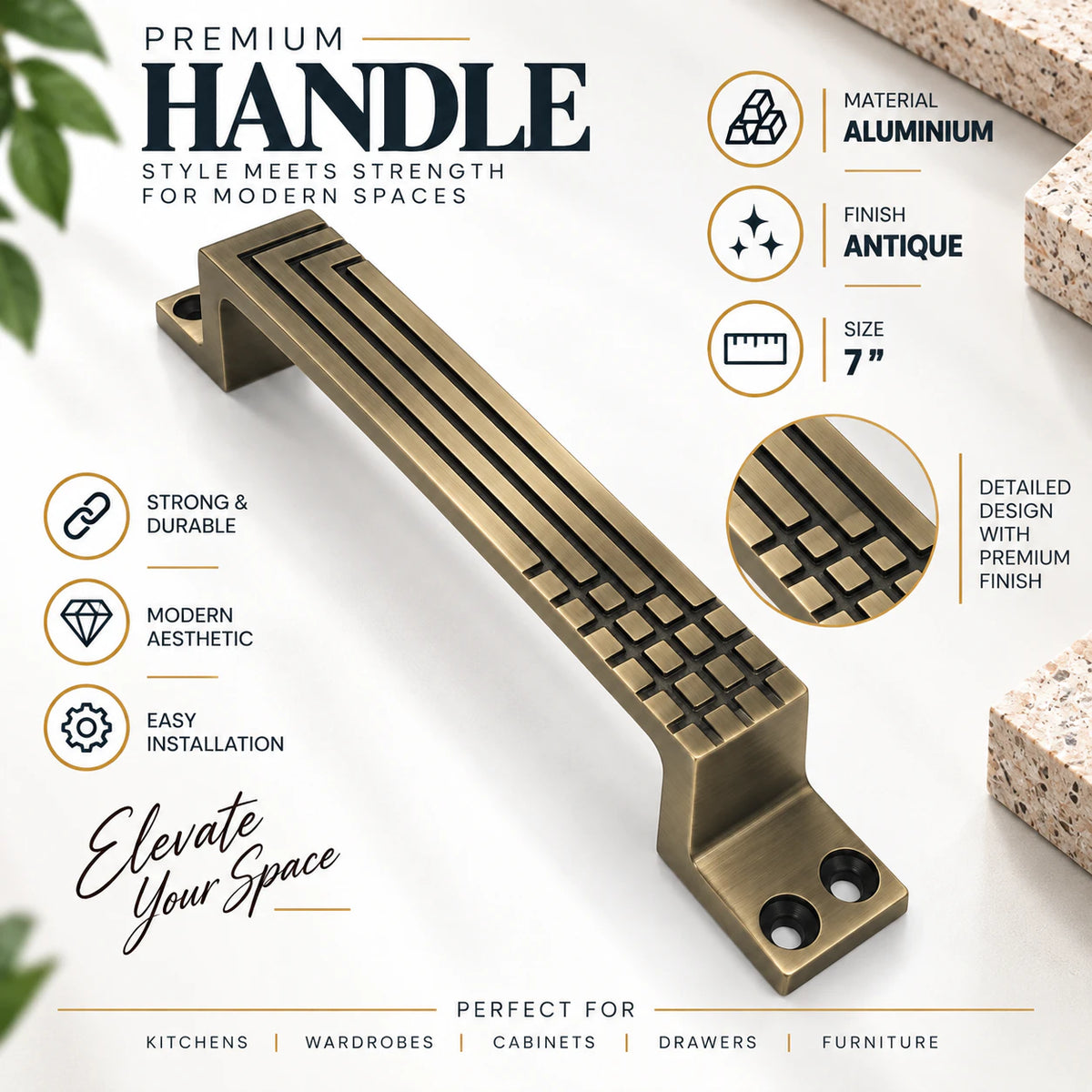 Aluminium Cabinet Handle, Finish Brass Antique (6 Pack) (CH-DOTLINE)