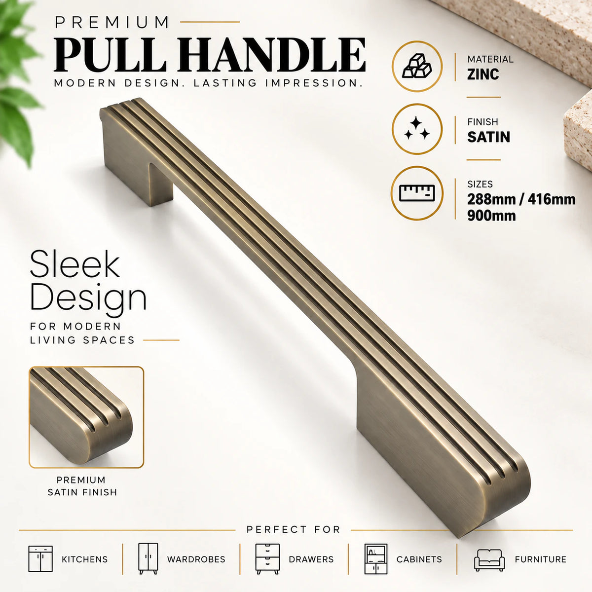 Ruby Aluminium Cabinet Handle, Black Matt & Satin Finish (CH-RUBY)