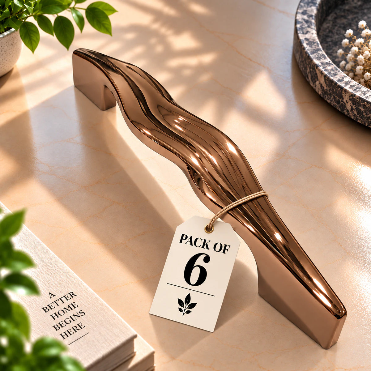 Cabinet Handle CH-FEMIN PVD Rose Gold | Designer Curved Furniture Handle