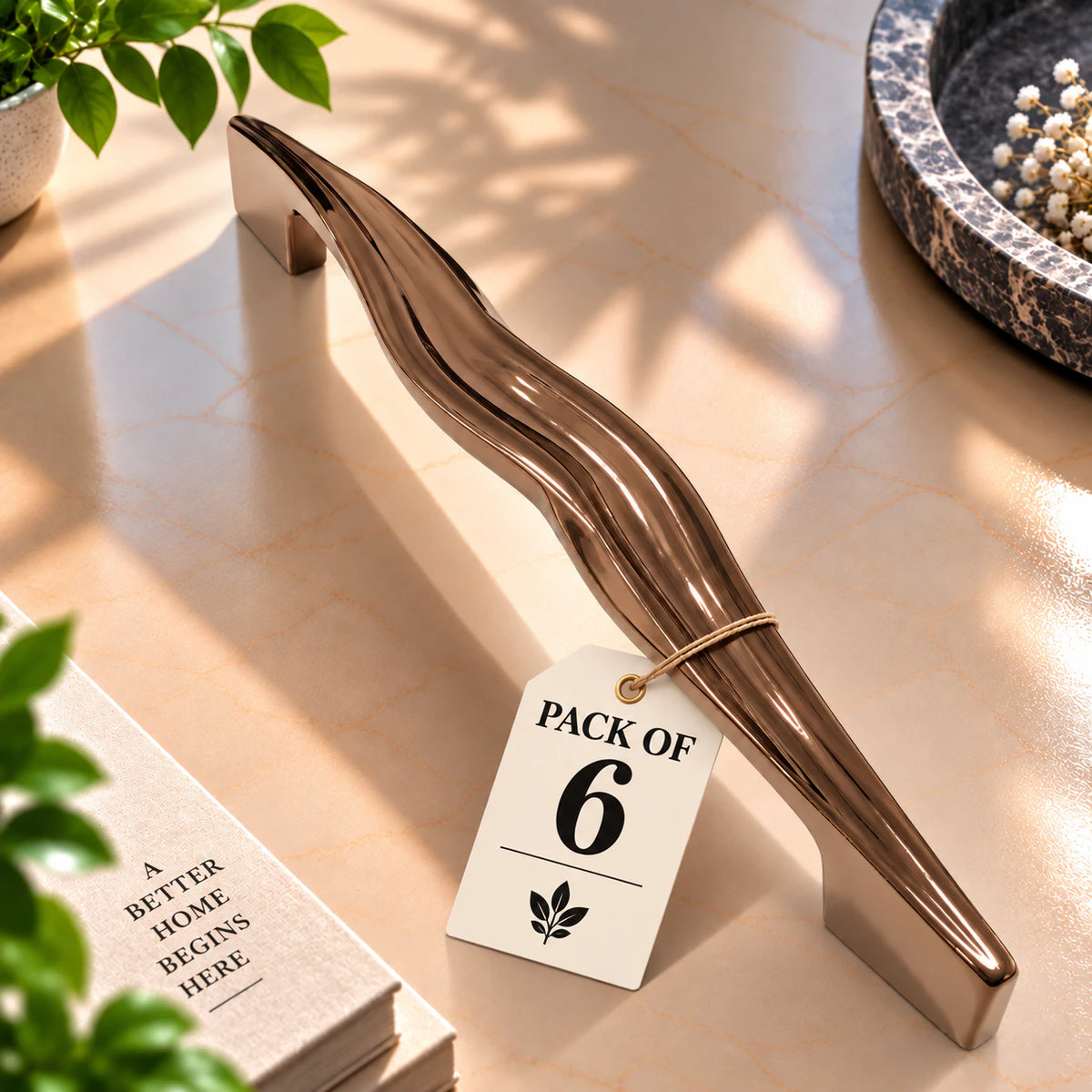 Cabinet Handle CH-FEMIN PVD Rose Gold | Designer Curved Furniture Handle