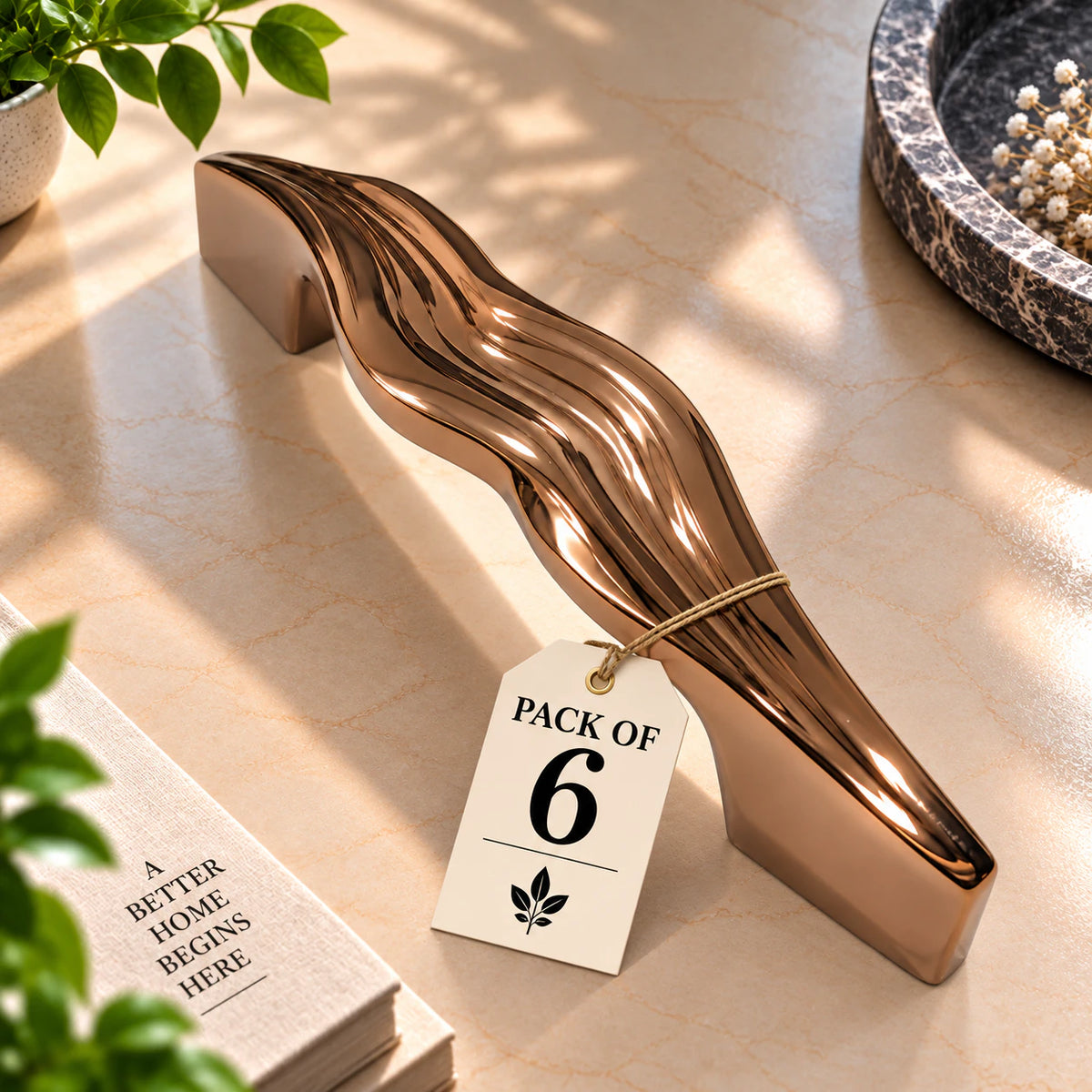 Cabinet Handle CH-FEMIN PVD Rose Gold | Designer Curved Furniture Handle